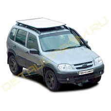 Багажник - платформа ТехноСфера Трофи с алюминиевым листом на рейлинги Шевроле Нива 2123