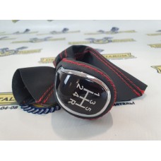 Ручка КПП Лада Веста с юбкой, обтянутая кожей (красная нить)