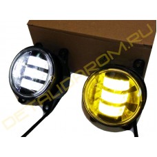 Двухцветные (белый-желтый) диодные ПТФ Sal-Man 50 Вт на Гранта FL, Веста, Икс Рей, Нива Урбан, Рено