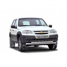 Защита переднего бампера ТехноСфера Нержавейка Труба двойная d51 / d63,5 (без коробочек) на Шевроле Нива рестайлинг