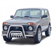 Защита переда ТехноСфора Низкая с усами нержавейка d63,5 c дополнительной защитой двигателя на Нива 4х4 Урбан