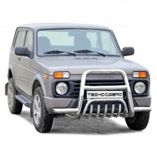 Защита переда ТехноСфера с усами нержавейка с дополнительной защитой двигателя d63,5 на Нива 4х4 Урбан