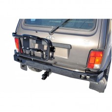 Бампер задний силовой с кронштейном запасного колеса и ТСУ (фаркопом) ТехноСфера на Нива 4х4 Урбан