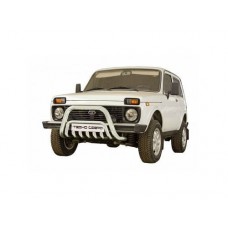 Защита переда ТехноСфера Нержавейка Низкая с дополнительной защитой двигателя d63,5 на Нива 4х4