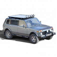 Багажник-платформа ТехноСфера Трофи с алюминиевым листом на на места крепления рейлингов для Нива 4х4 2131, Нива Урбан