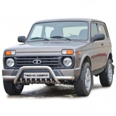 Защита переда ТехноСфера Акула с усами d63,5 нержавейка с дополнительной защитой двигателя на Нива 4х4 Урбан