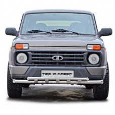 Защита переднего бампера из нержавеющей стали ТехноСфера Труба двойная d51/63,5 на Нива 4х4 Урбан