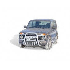 Дуга передняя ТехноСфреа Niva 4x4 прямая с ушами с дополнительной защитой двигателя d63,5 на Нива 4х4 Урбан