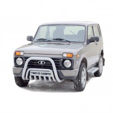 Защита переда ТехноСфора Низкая нержавейка d63,5 c дополнительной защитой двигателя на Нива 4х4 Урбан