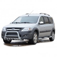 Защита переда с дополнительной защитой двигателя ТехноСфера нержавейка d63 на Ларгус