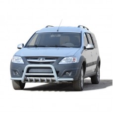 Защита переда ТехноСфера с дополнительной защитой двигателя, с усами d63 нержавейка на Ларгус