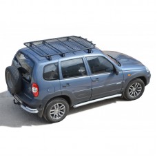 Багажник-платформа на крышу ТехноСфера Трофи с сеткой на место рейлингов Шевроле/Лада Нива 2123