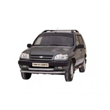 Защита переднего бампера ТехноСфера Труба двойная d63,5 на Шевроле Нива