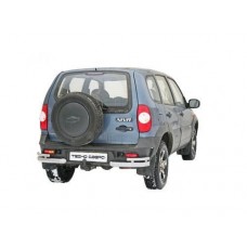 Защита заднего бампера ТехноСфера Нержавейка Уголки двойные d63,5 на Шевроле Нива (рестайлинг)