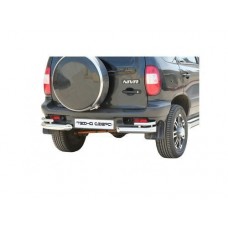 Защита заднего бампера ТехноСфера Двойные уголки с металлическими заглушками на Шевроле Нива