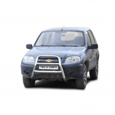 Защита переда Техносфера Нержавейка Высокая с 2-мя перемычками на Шевроле Нива рестайлинг