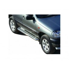 Пороги ТехноСфера Нержавейка с алюминиевым листом с перегибом d63,5 на Шевроле Нива