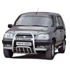 Защита переда с дополнительной защитой двигателя низ с трубой, с усами на Шевроле Нива рестайлинг 2009-2015 г.в