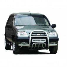 Защита переда с дополнительной защитой двигателя Труба сверху с усами на Шевроле Нива рестайлинг