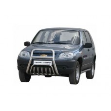 Защита переда ТехноСфера Нержавейка Труба сверху с дополнительной защитой двигателя d63,5 на Шевроле Нива (рестайлинг)